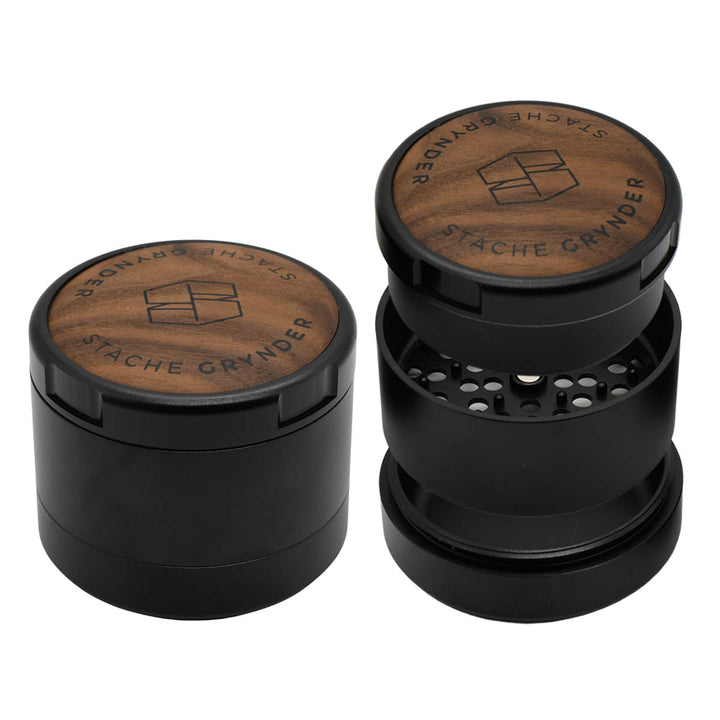 Stache Grynder - 3PC Dry Herb Grinder Herb Grinder Stache Black  