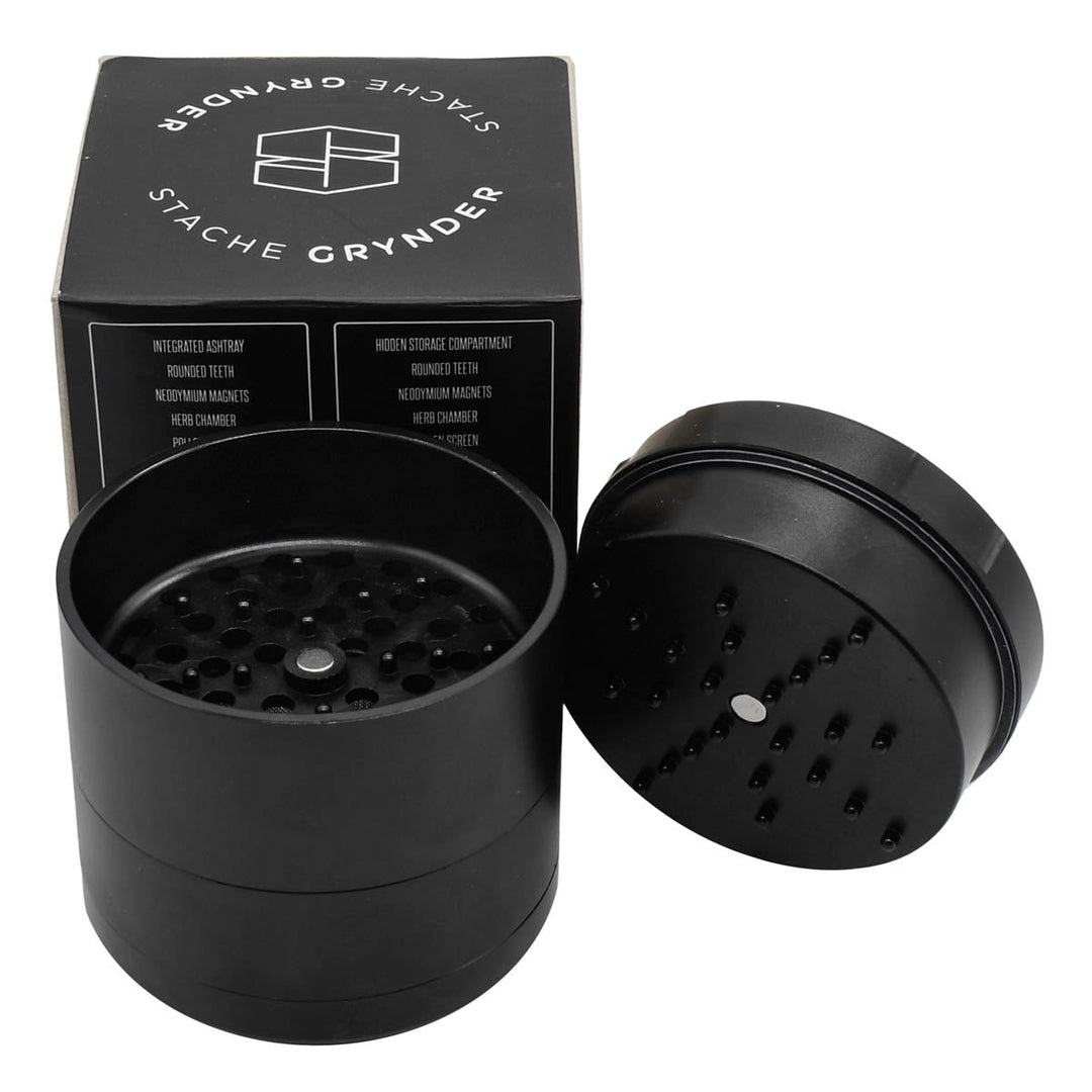 Stache Grynder - 4PC Dry Herb Grinder Herb Grinder Stache Black  