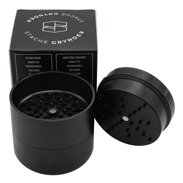Stache Grynder - 4PC Dry Herb Grinder Herb Grinder Stache Black  