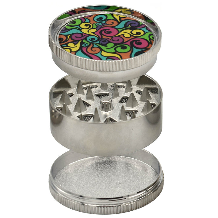 3-Piece Handheld Portable Metal Grinder Glass Pipes Vapebatt 60's Swirl  